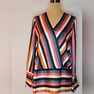 Etcetera Vibrant Striped V-Neck Blouse